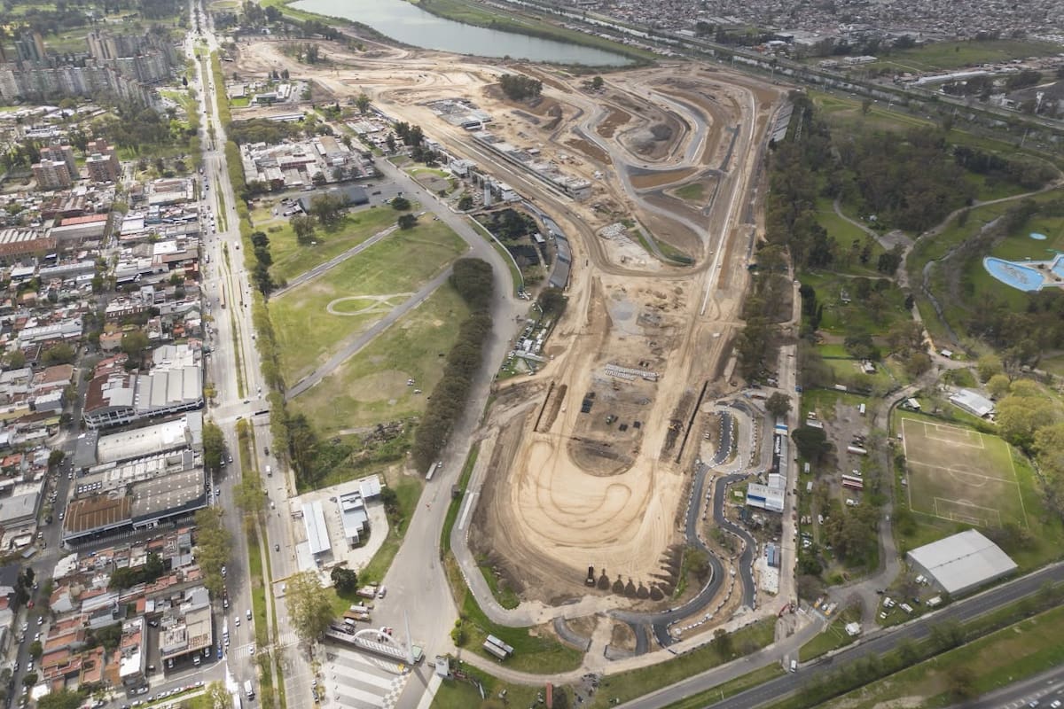 Vista aérea del Autódromo de Buenos Aires durante los trabajos de remodelación